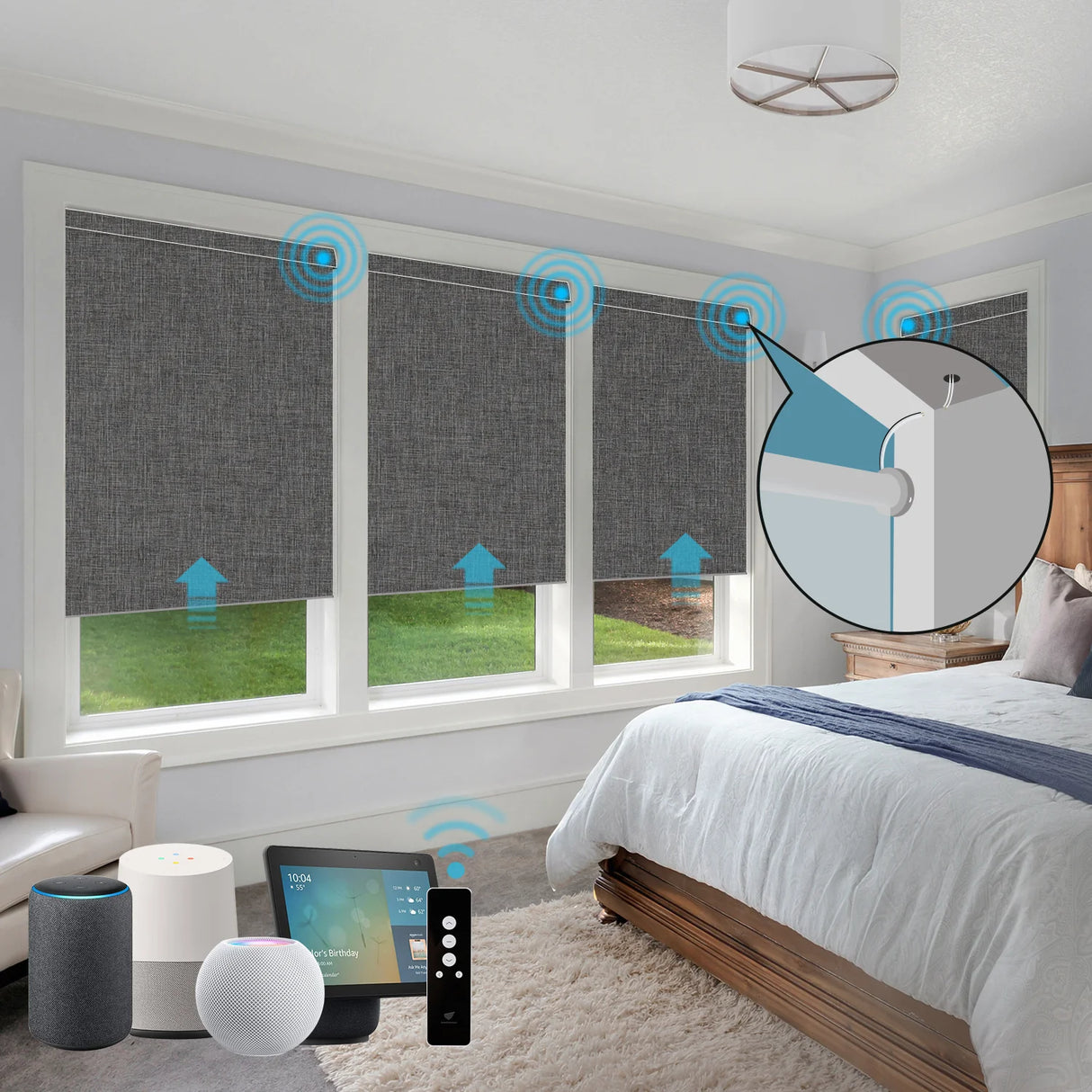 Hardwired Motorized Roller Shades 100% Blackout Dual-Sided Bouvardia