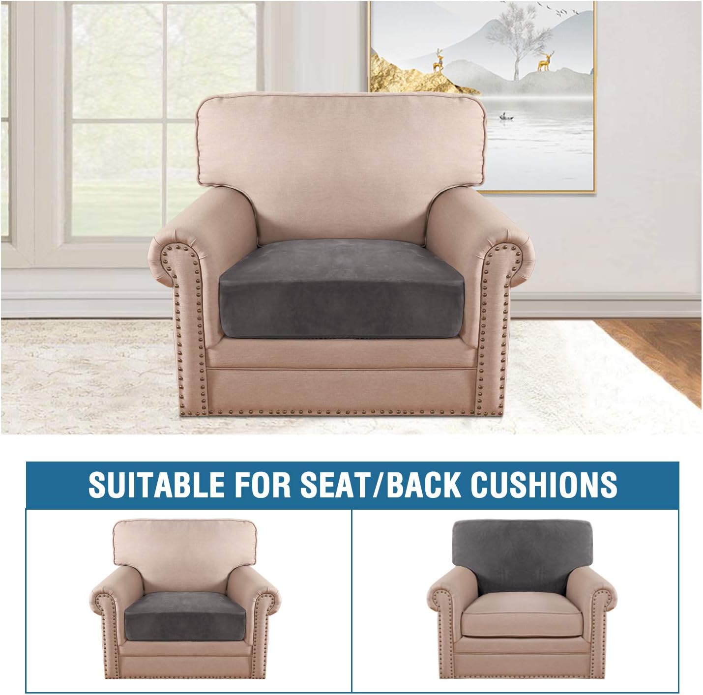 Velvet Stretch Couch Cushion Cover Plush Cushion Slipcover