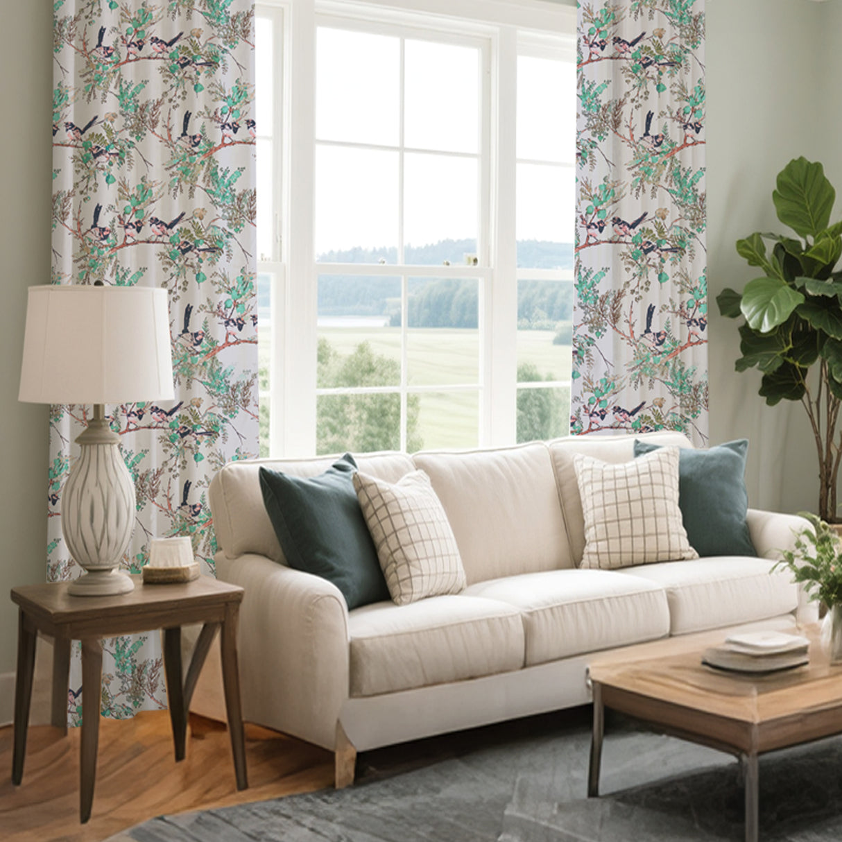 Black Back Printed Floral Curtain