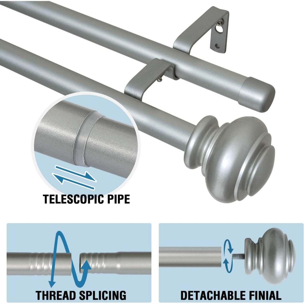 Double Curtain Rods for Windows Adjustable Decorative Telescoping Double Curtain Rod