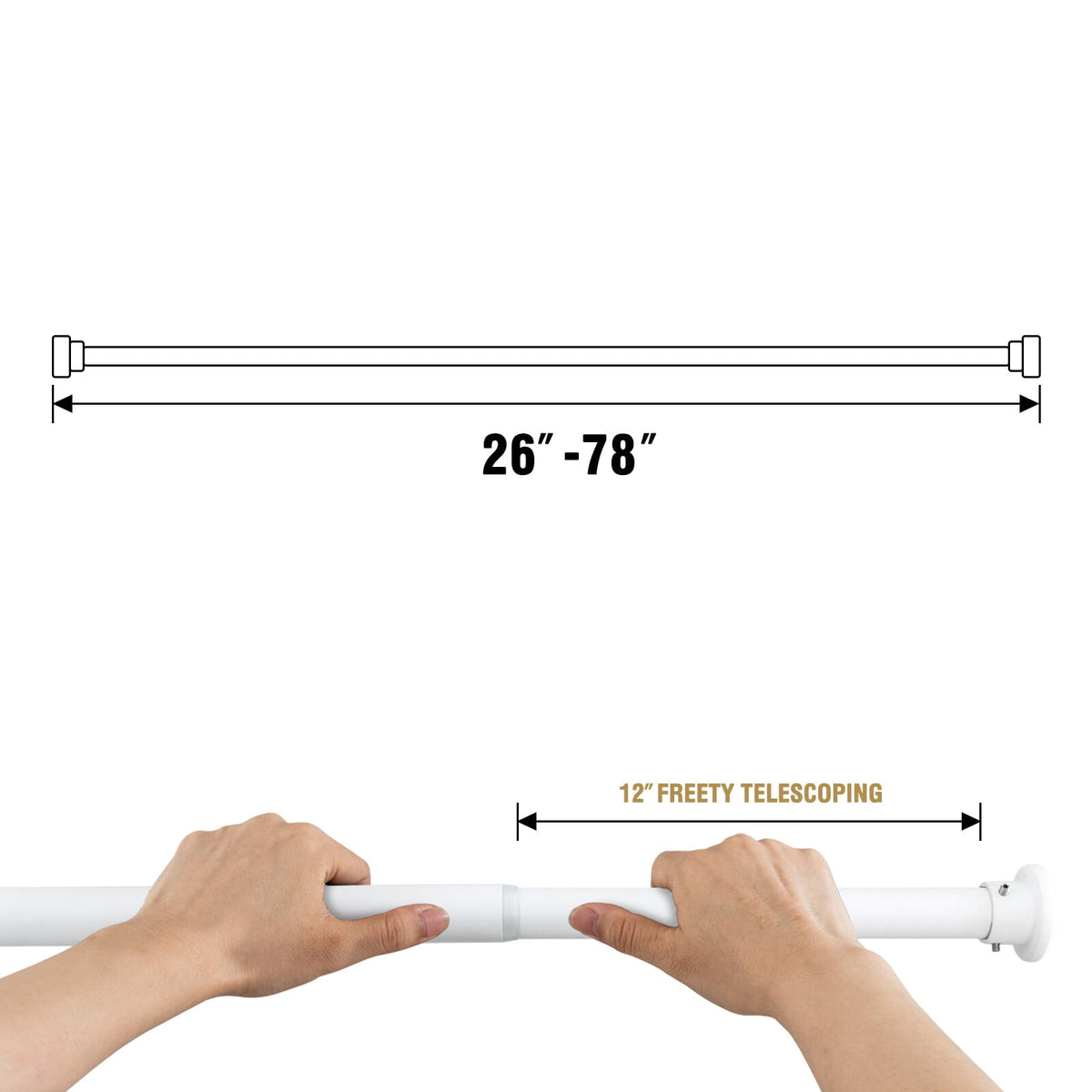 H.VERSAILTEX Single Shower Curtain Rod Non Slip Adjustable 26-78 inch with Spring Tension for Bathroom,White