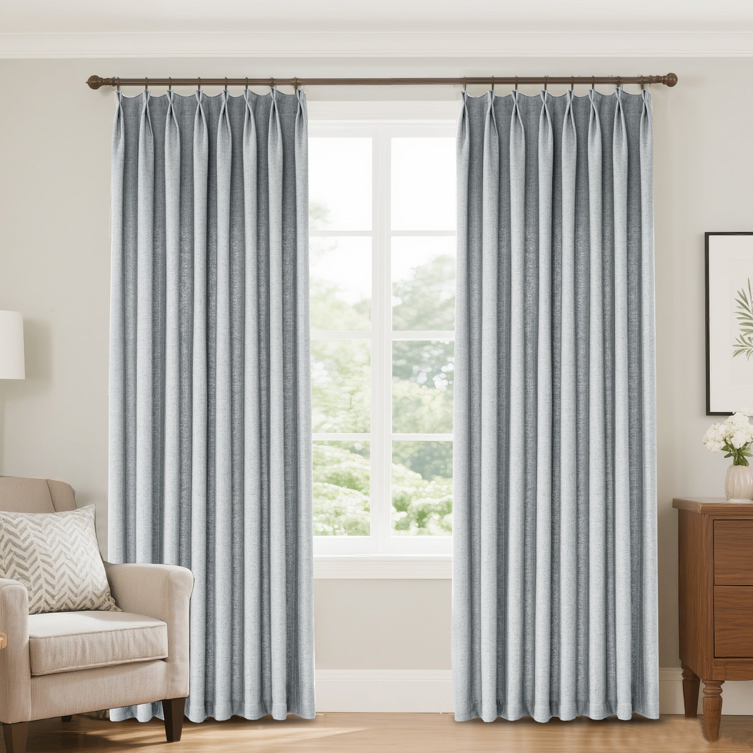 Marisel Herringbone Pinstripe Premium Linen Blended Curtain Pleated