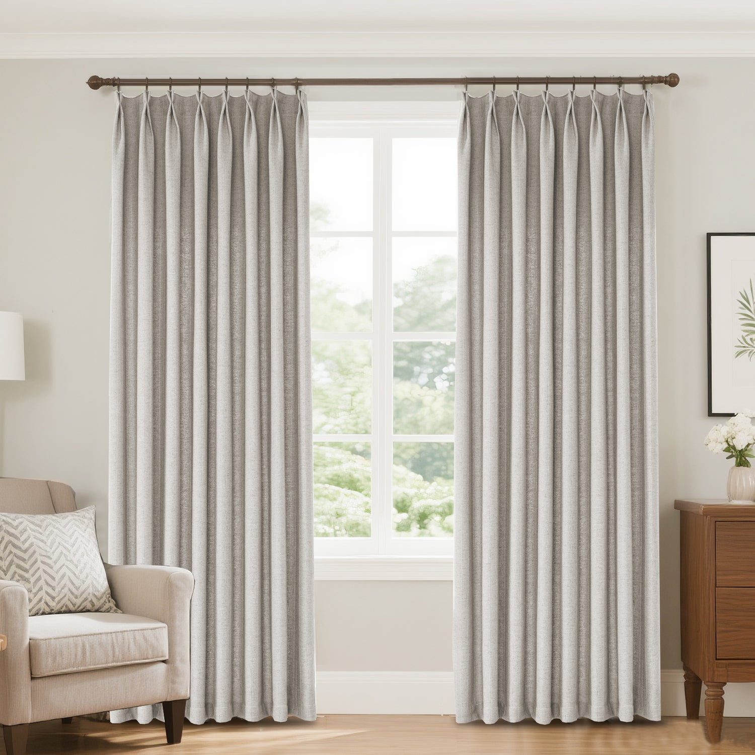 Marisel Herringbone Pinstripe Premium Linen Blended Curtain Pleated