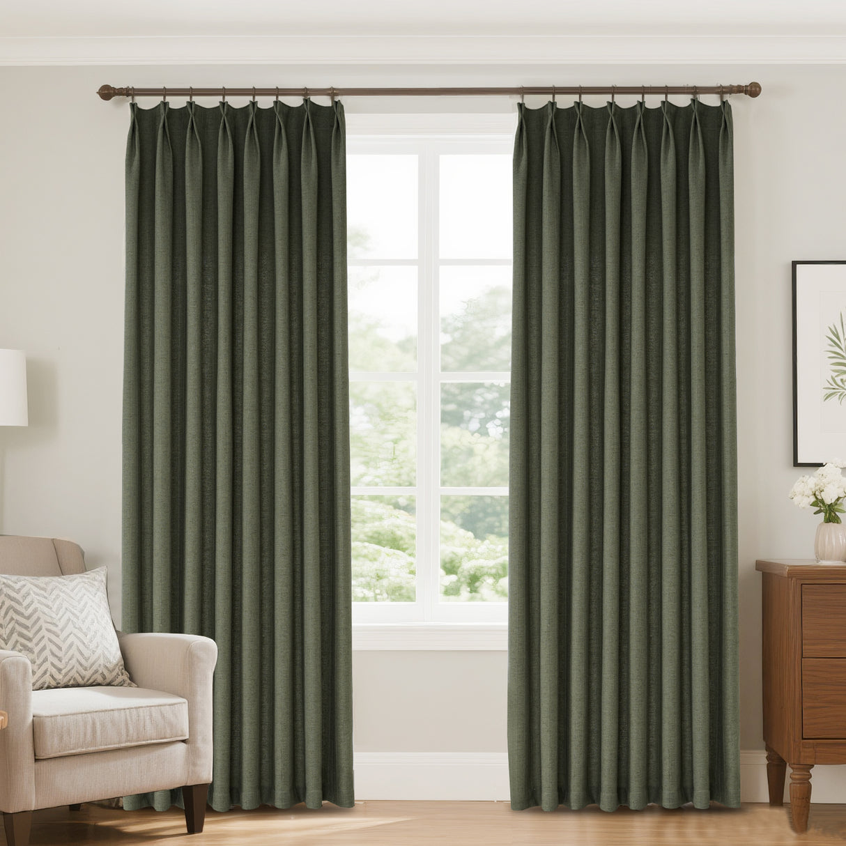 Marisel Herringbone Pinstripe Premium Linen Blended Curtain Pleated