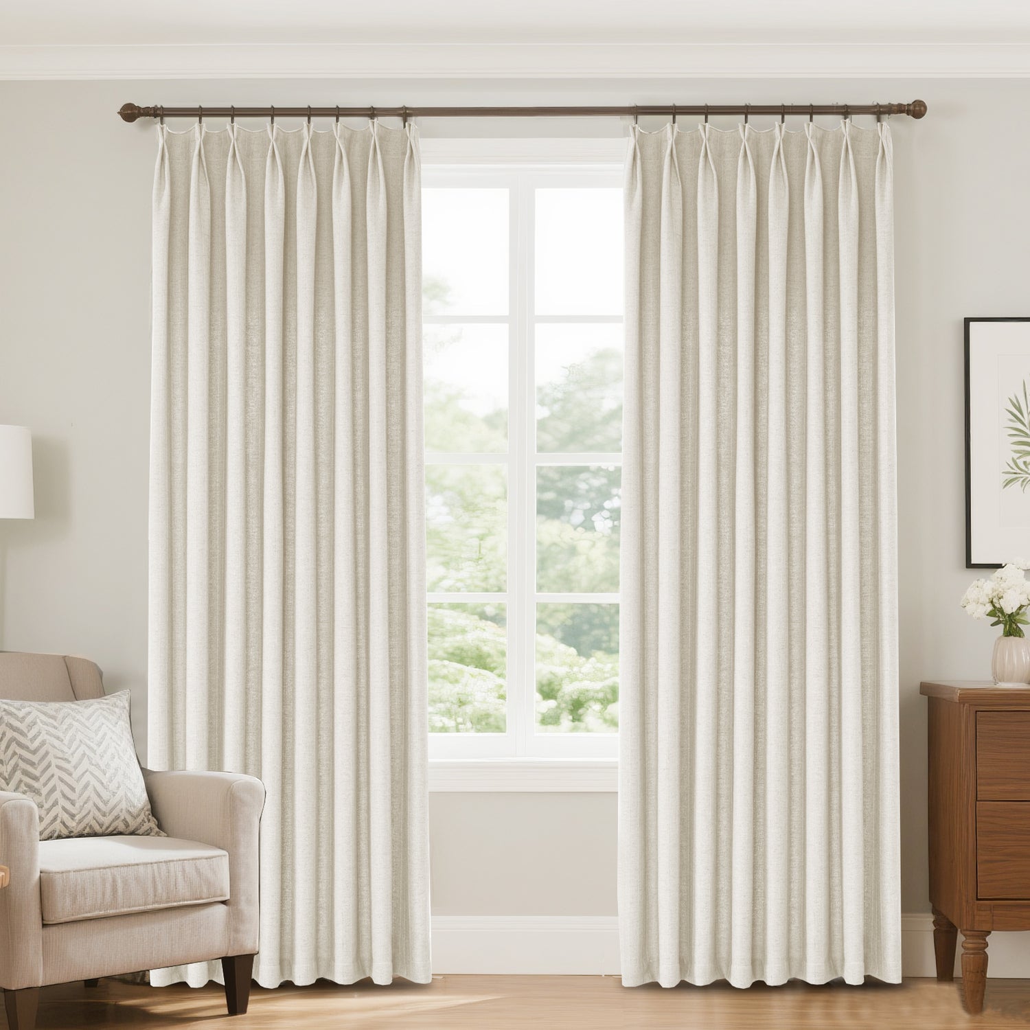 Marisel Herringbone Pinstripe Premium Linen Blended Curtain Pleated
