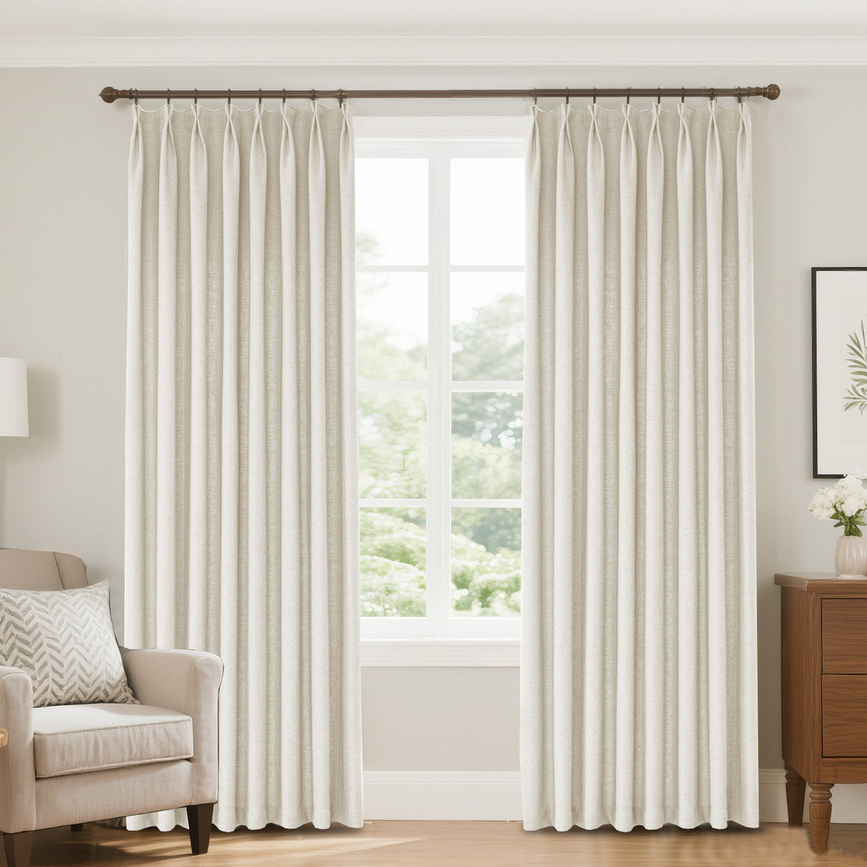 Marisel Herringbone Pinstripe Premium Linen Blended Curtain Pleated