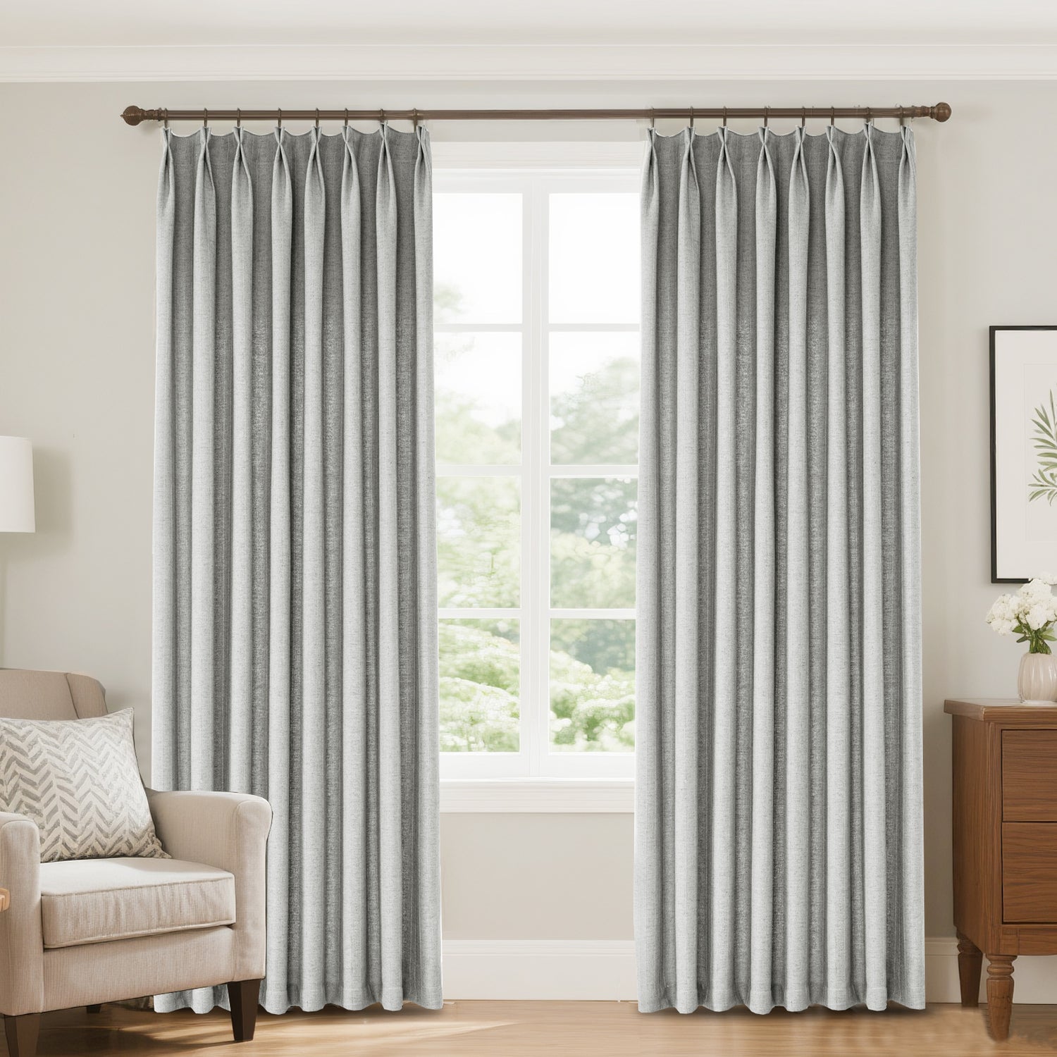 Marisel Herringbone Pinstripe Premium Linen Blended Curtain Pleated