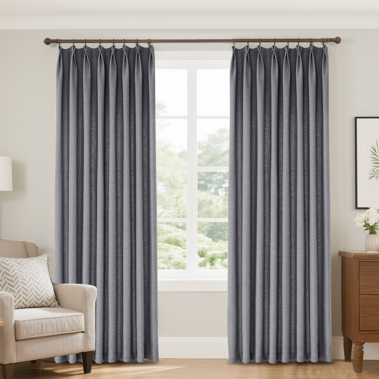 Marisel Herringbone Pinstripe Premium Linen Blended Curtain Pleated
