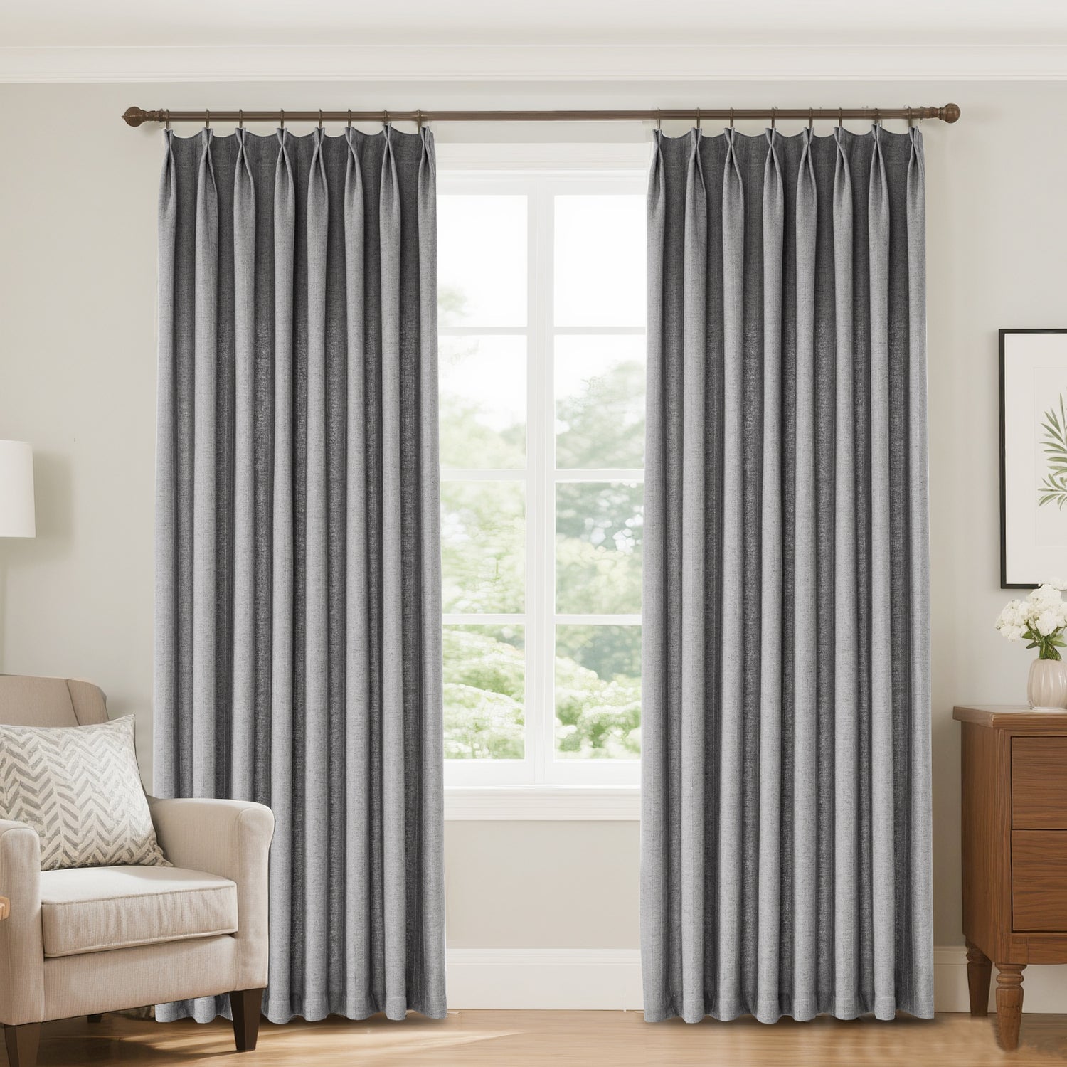 Marisel Herringbone Pinstripe Premium Linen Blended Curtain Pleated