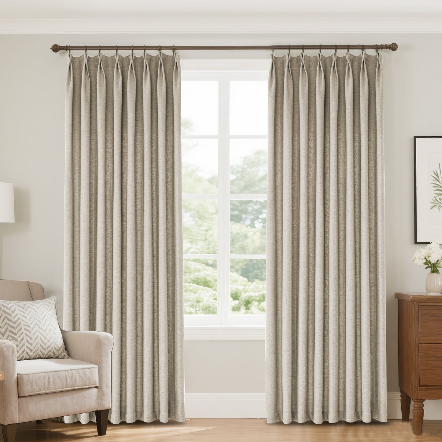Marisel Herringbone Pinstripe Premium Linen Blended Curtain Pleated
