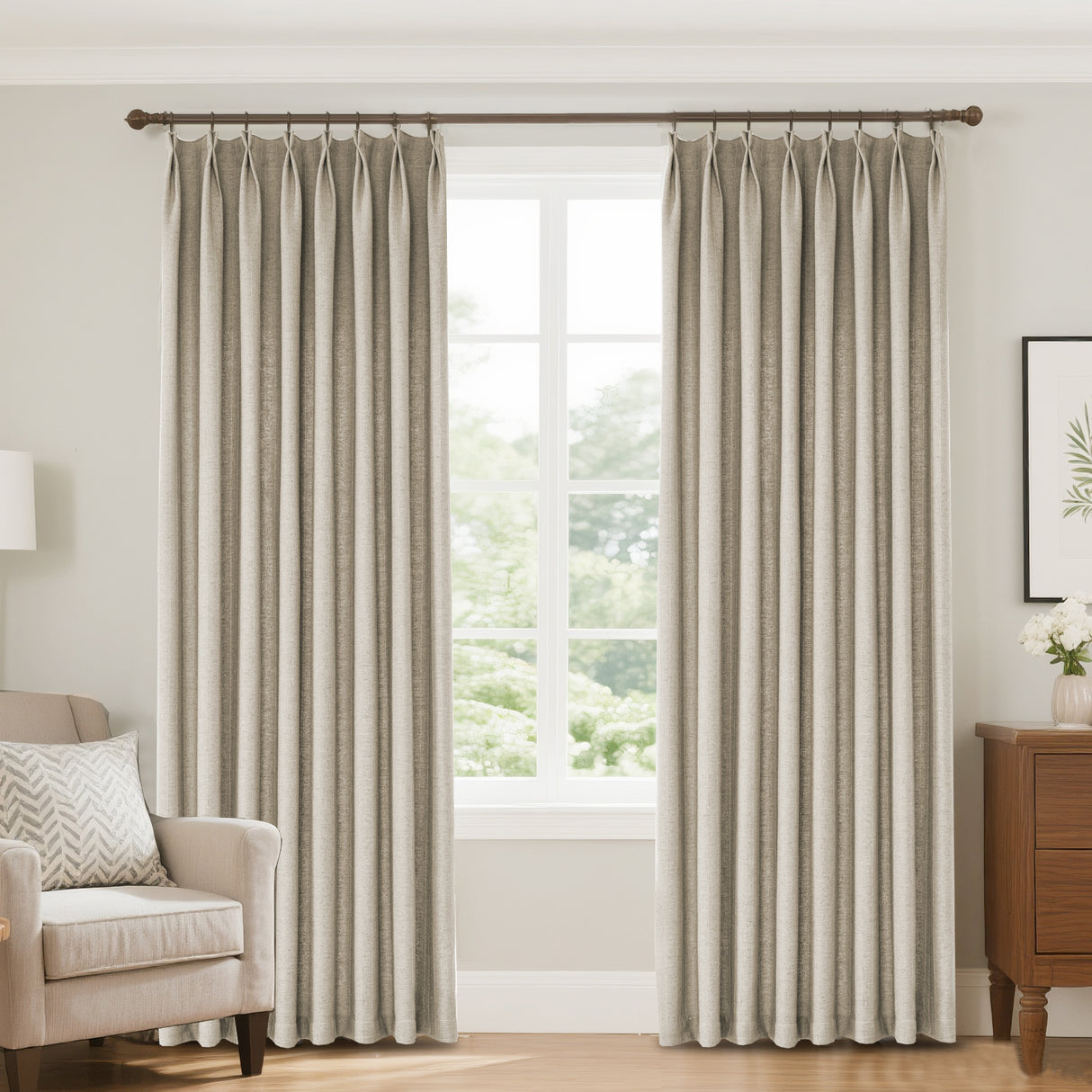 Marisel Herringbone Pinstripe Premium Linen Blended Curtain Pleated