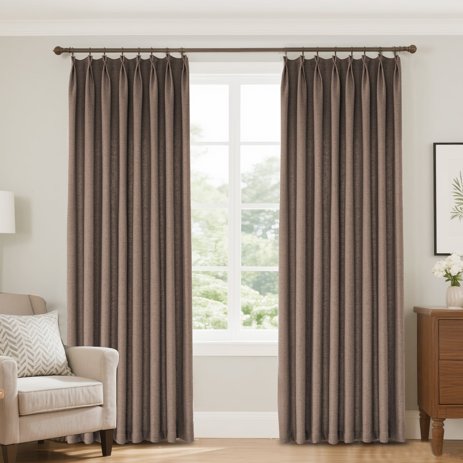 Marisel Herringbone Pinstripe Premium Linen Blended Curtain Pleated