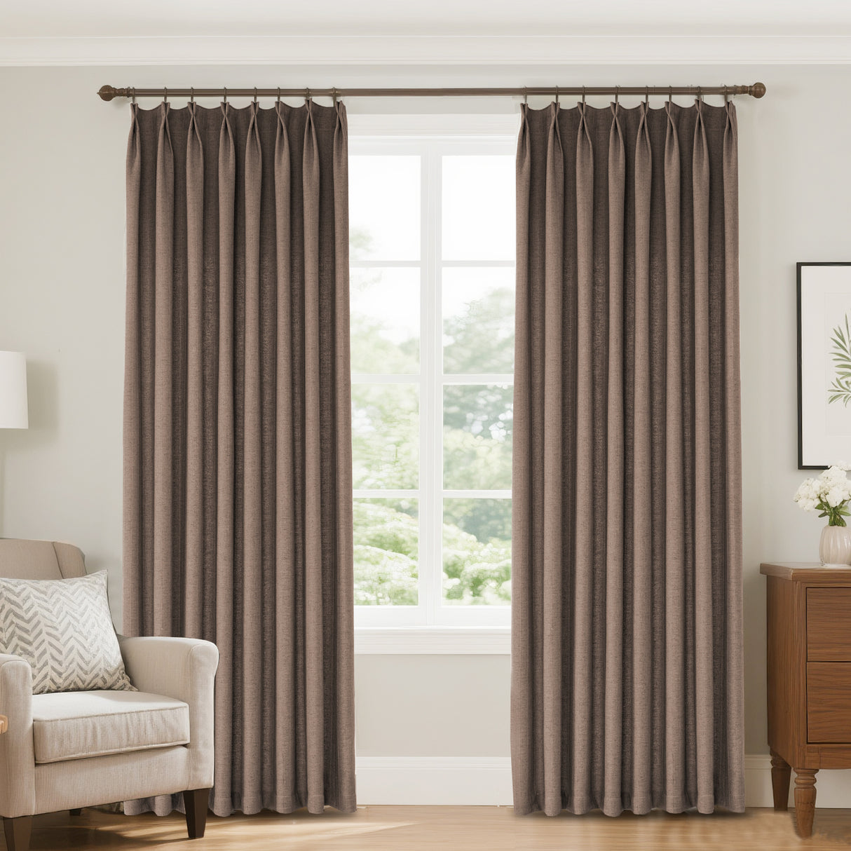 Marisel Herringbone Pinstripe Premium Linen Blended Curtain Pleated