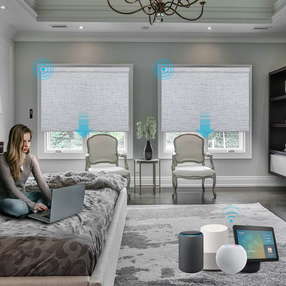 Hardwired Motorized Roller Shades 100% Blackout Safari