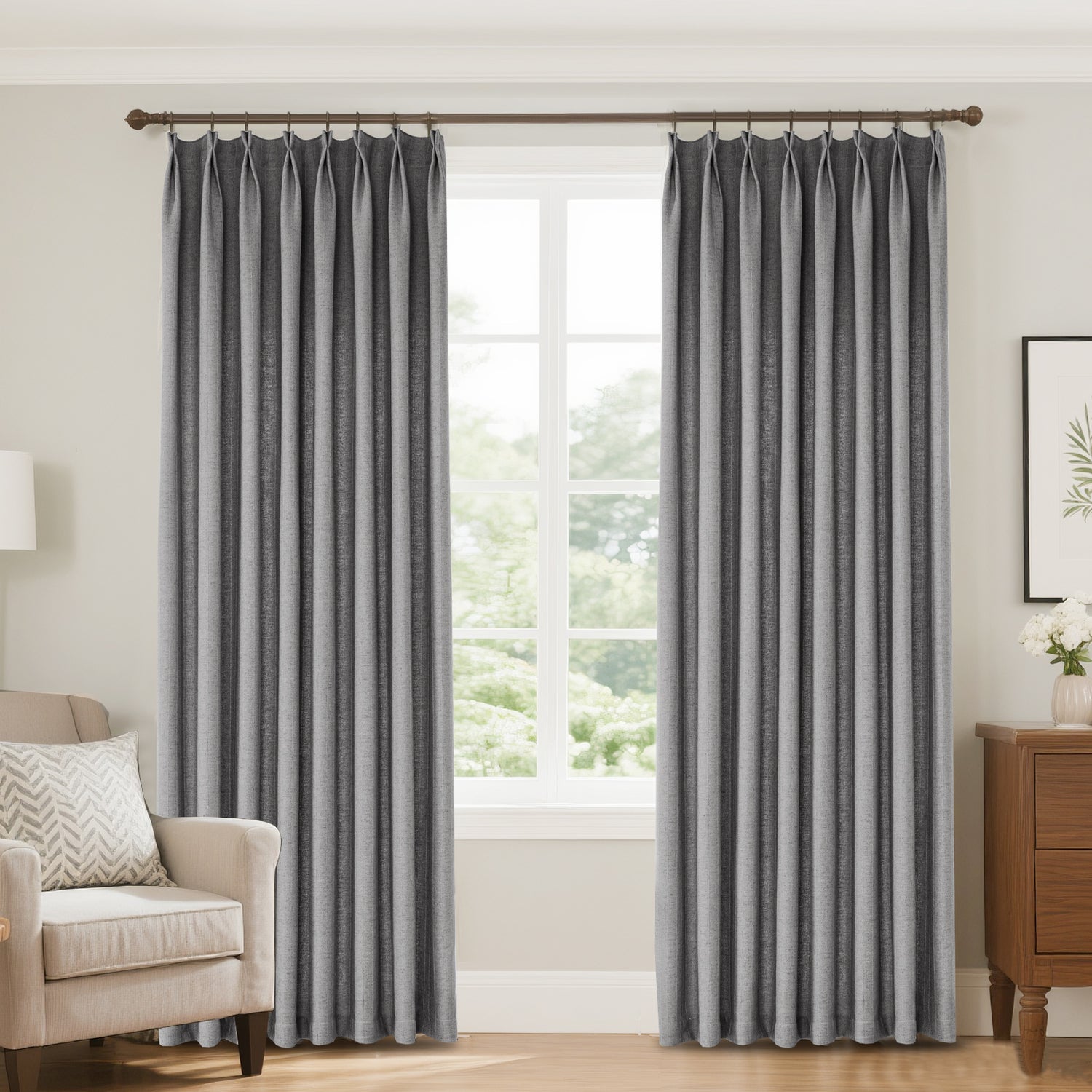 Marisel Herringbone Pinstripe Premium Linen Blended Curtain Pleated
