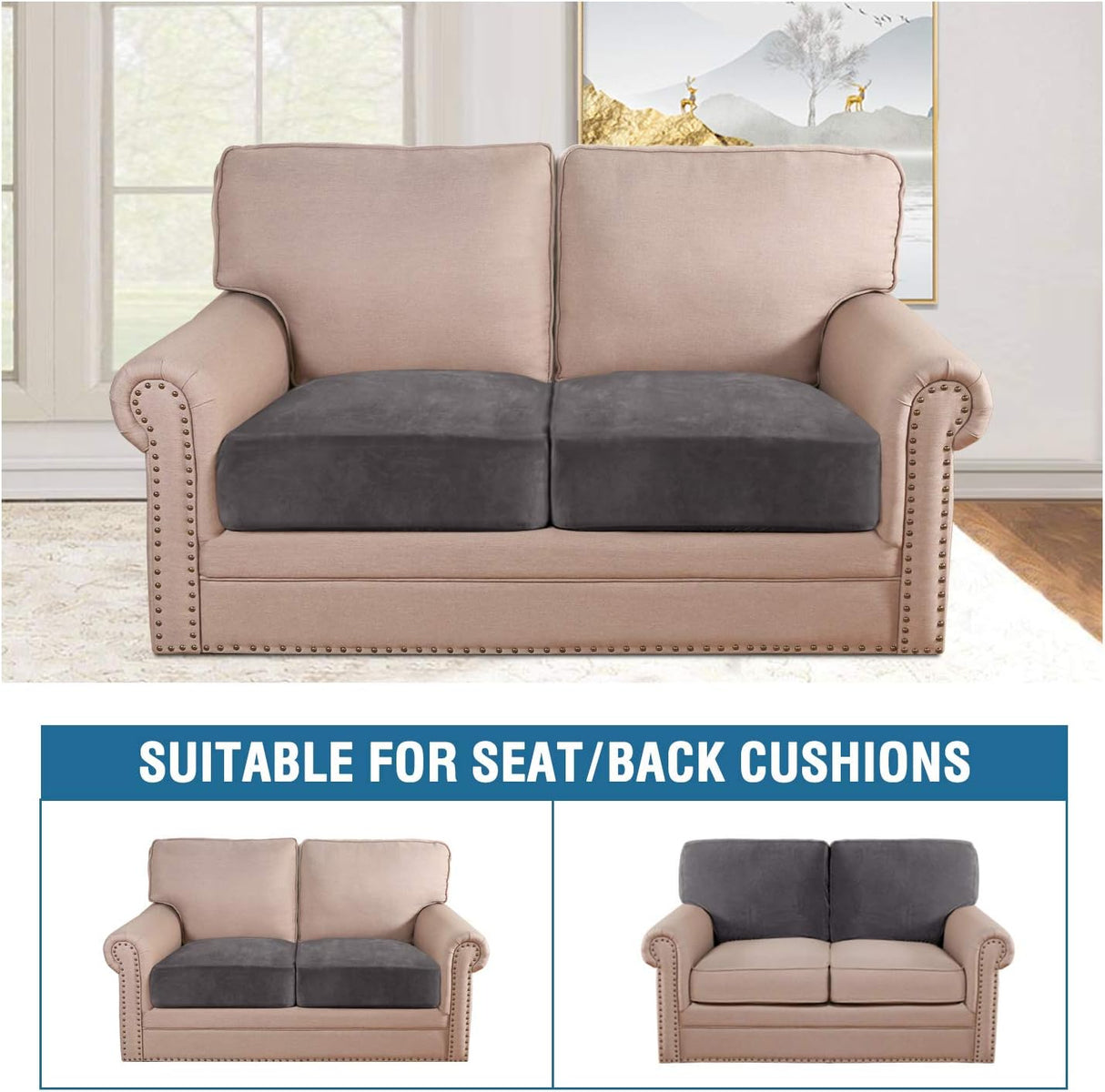 Velvet Stretch Couch Cushion Cover Plush Cushion Slipcover