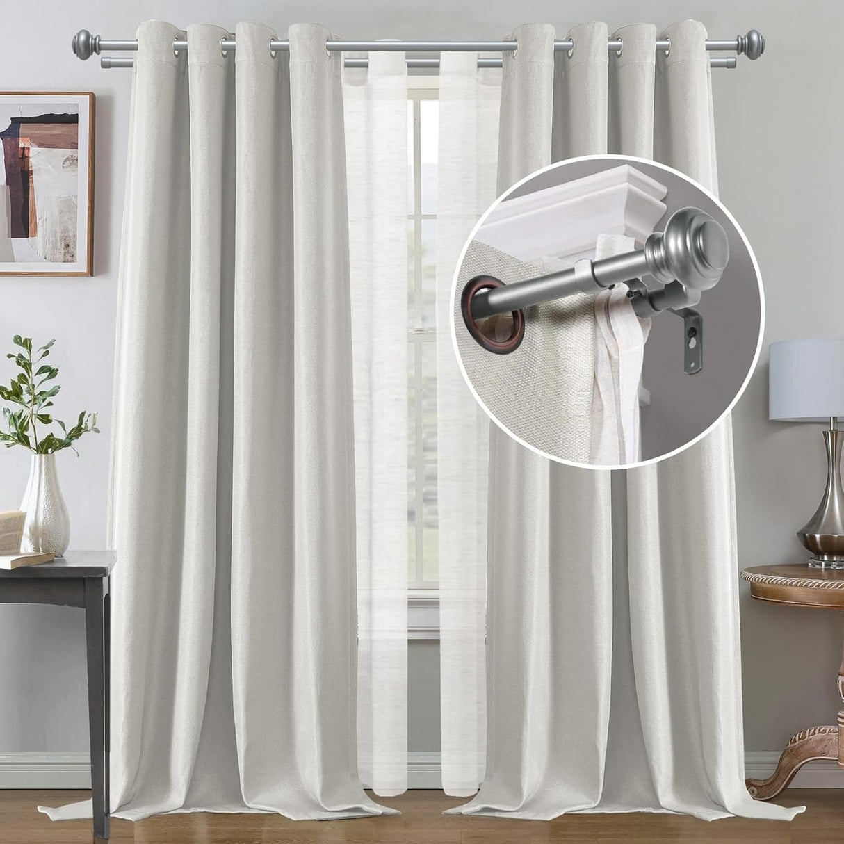 Double Curtain Rods for Windows Adjustable Decorative Telescoping Double Curtain Rod