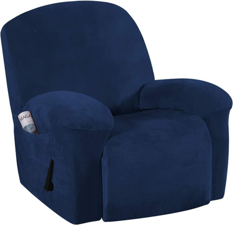 Recliner Chair Cover Velvet Plush 1-Piece Recliner Covers for Large Recliner, Soft Thick Luxury Velvet Furniture Protector with Elastic Bottom, Anti-Slip Foams Attached (Recliner, Grey)
