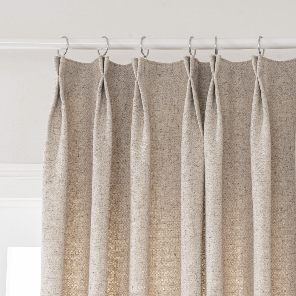 Aurevia Grid-Weave Linen Curtain Drapery Pleated