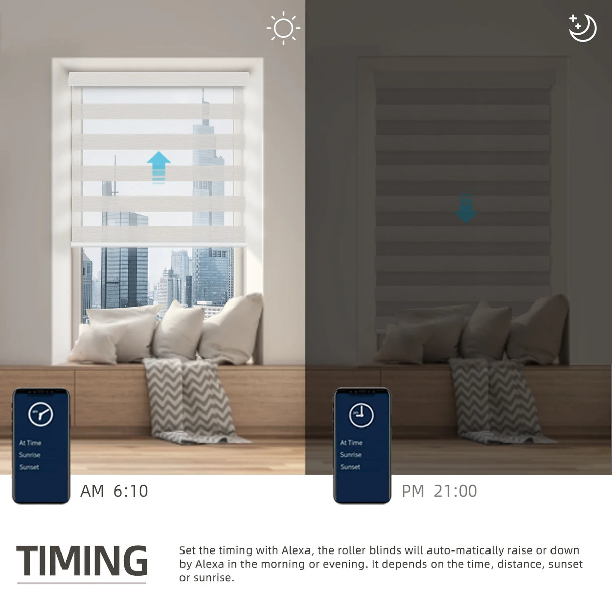 Motorized Zebra Shades 60% Blackout Translucent 75mm Eloise