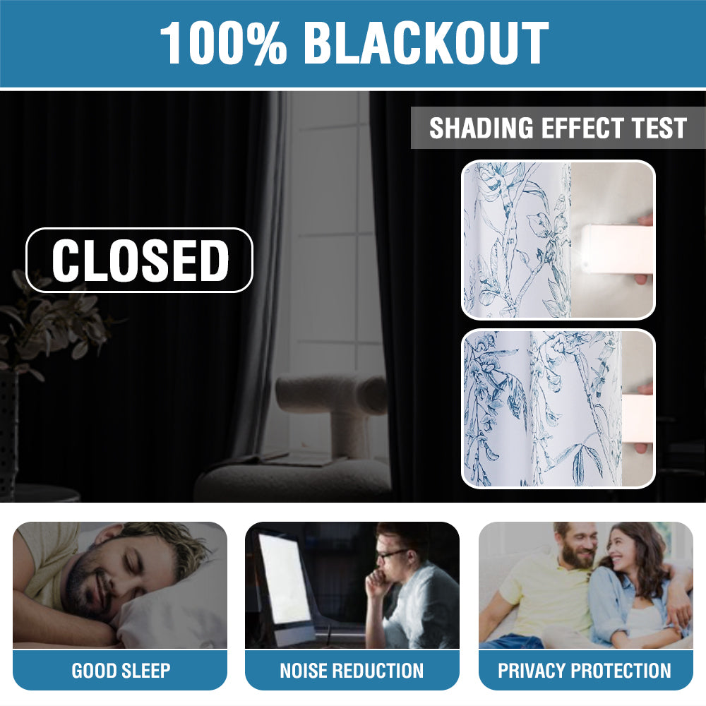100% Blackout Printed Floral Curtains