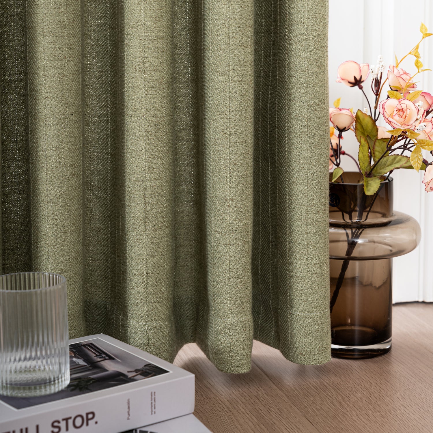 Marisel Herringbone Pinstripe Premium Linen Blended Curtain Pleated