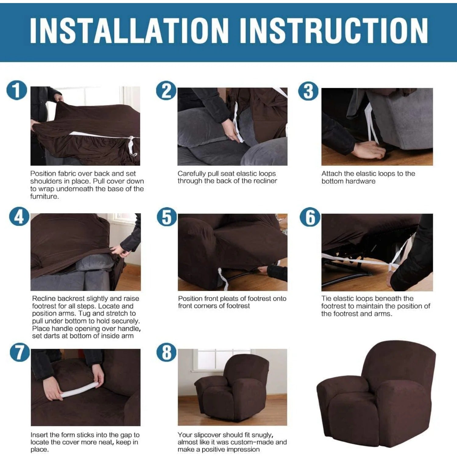 Velvet Plush Slip Covers for Recliners with Arms 1-Piece Stretch Recliner
