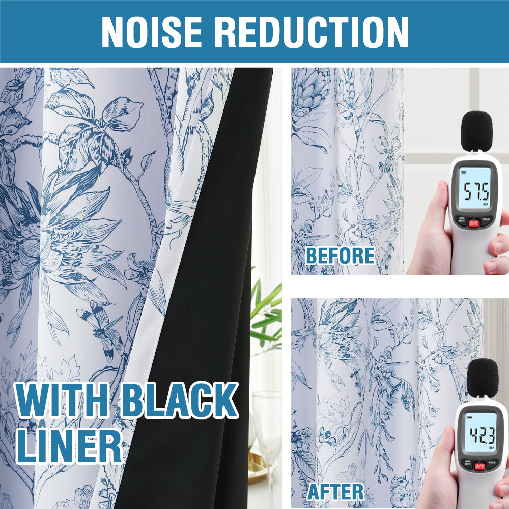 100% Blackout Printed Floral Curtains