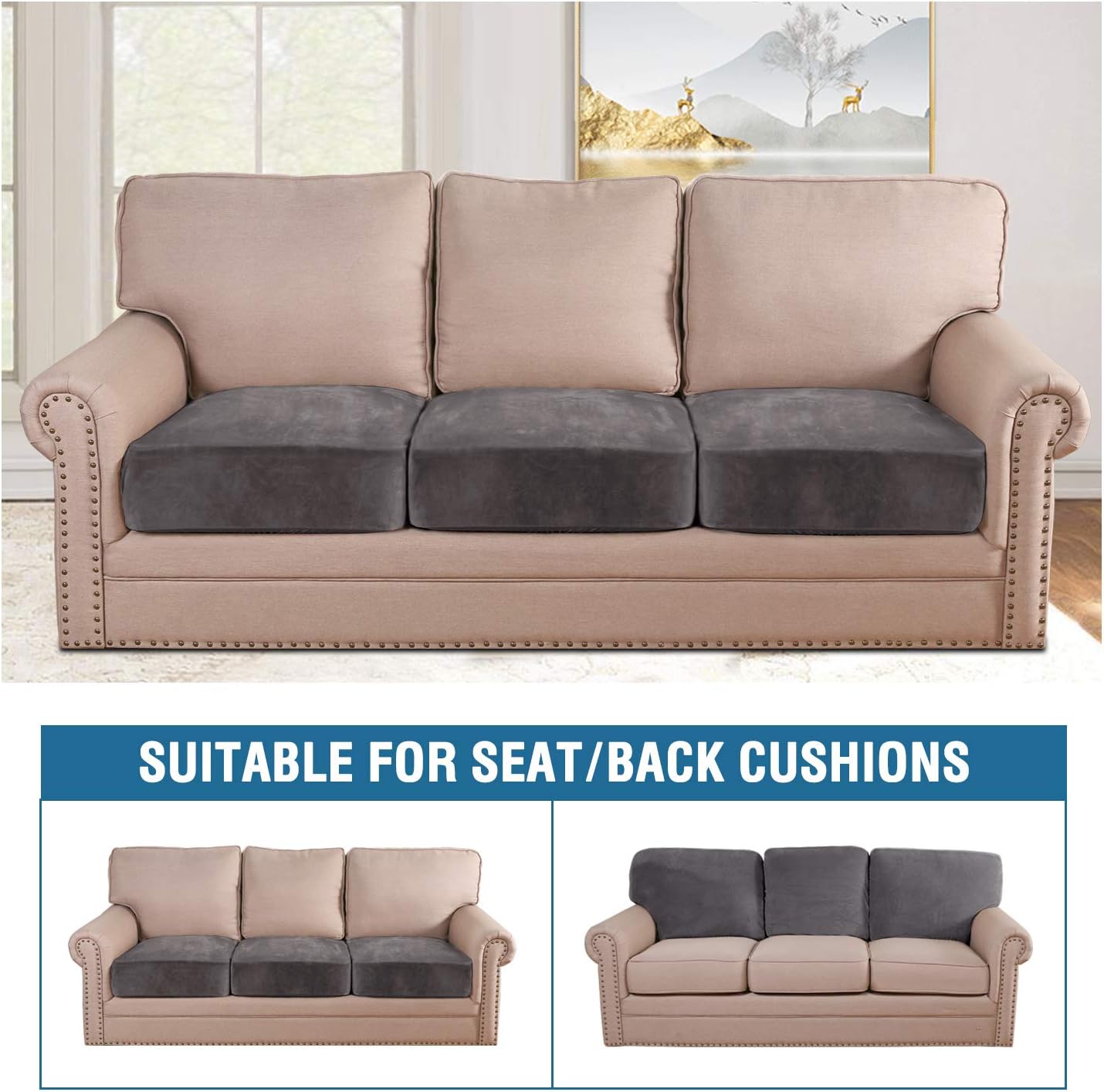 Velvet Stretch Couch Cushion Cover Plush Cushion Slipcover