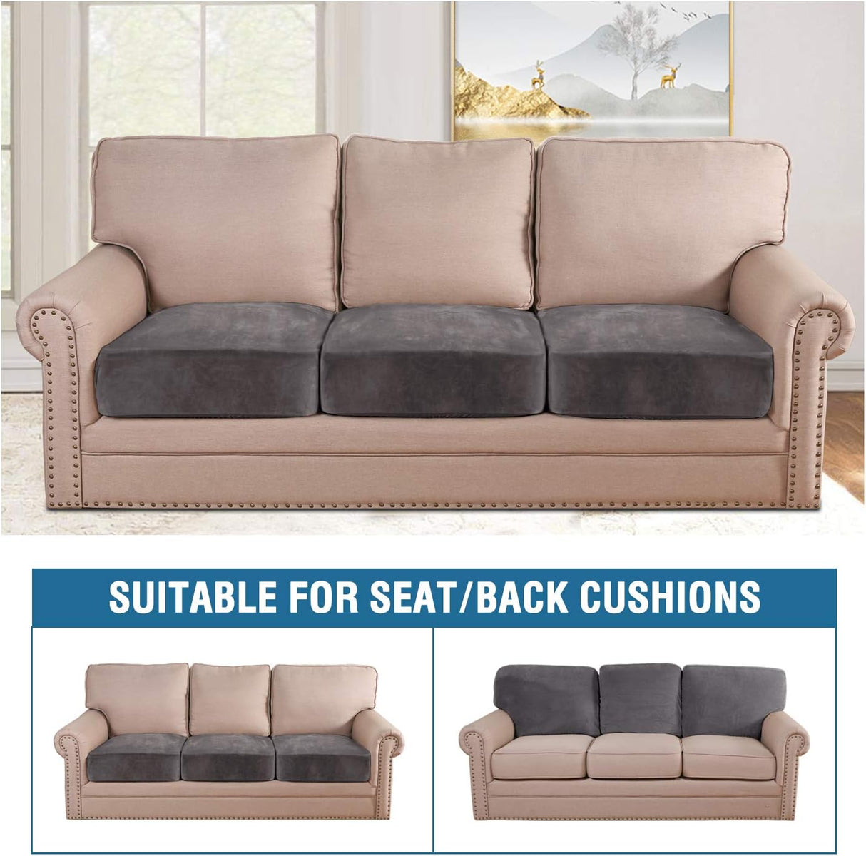 Velvet Stretch Couch Cushion Cover Plush Cushion Slipcover