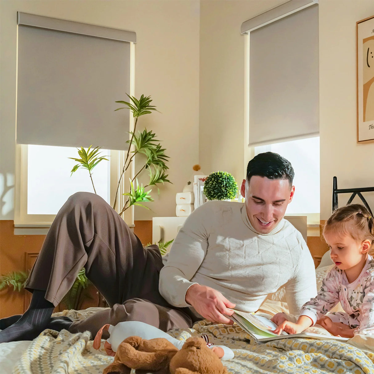 Hardwired Motorized Roller Shades 100% Blackout Essential