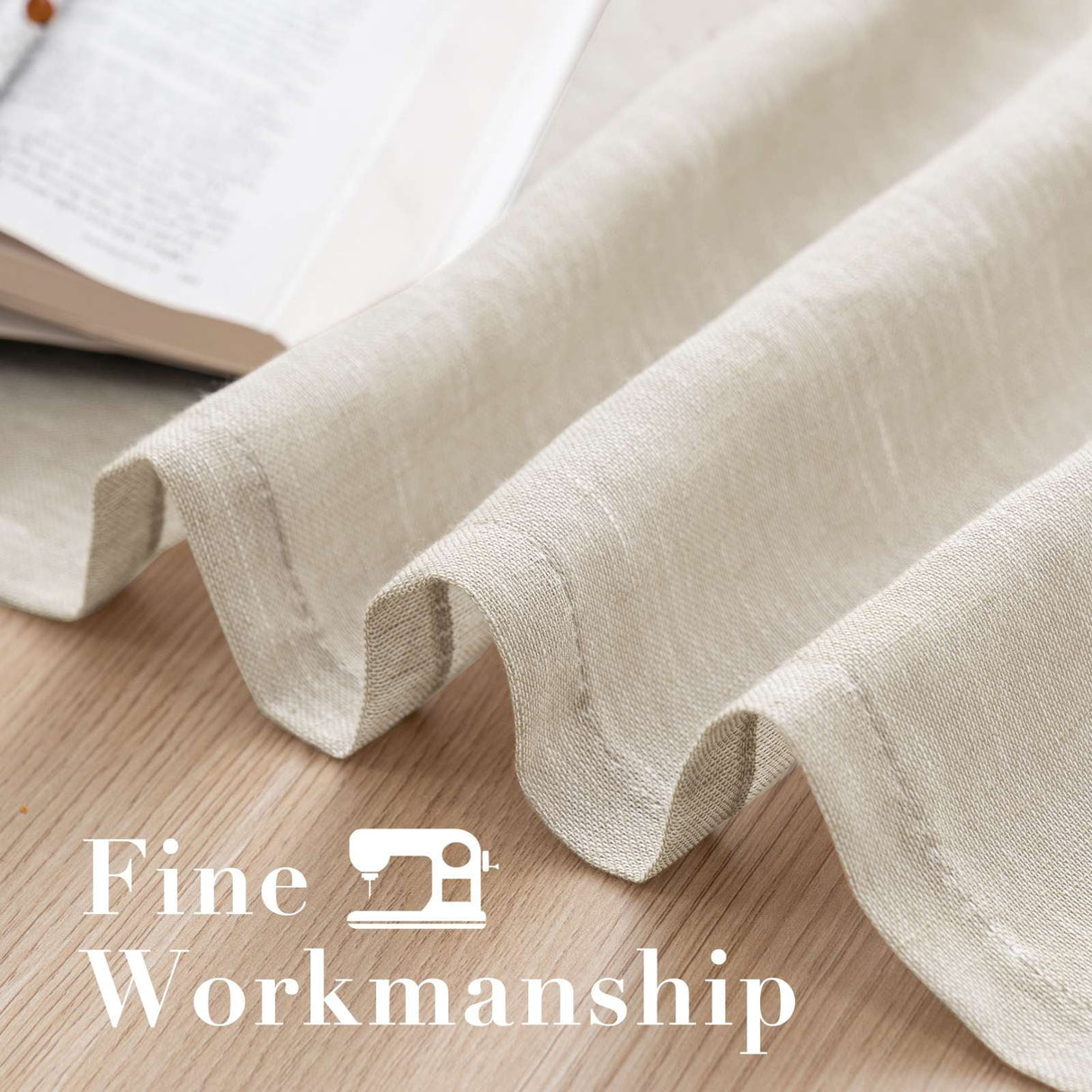 H.VERSAILTEX Farmhouse Natural Linen Sheer Curtains Flax Linen Blended Semi-Sheer Soft Grommet Drapes Set of 2 Panels for Bedroom , 52"x 96" ,Natural