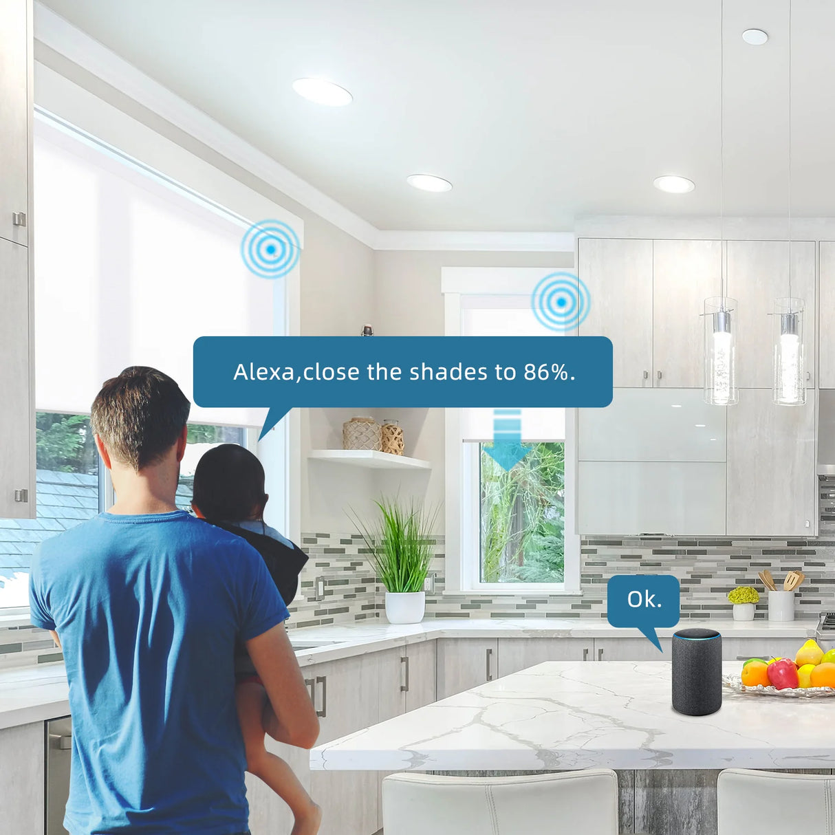 Motorized Light Filtering Roller Shades 70% Blackout Essential