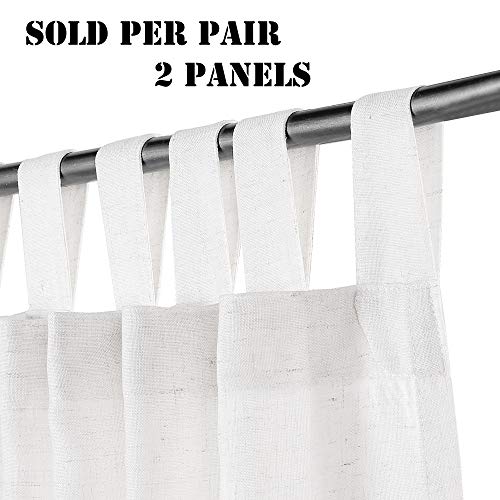 Linen Curtains Natural Linen Blended Tab Top Light Filtering Sheer Curtains