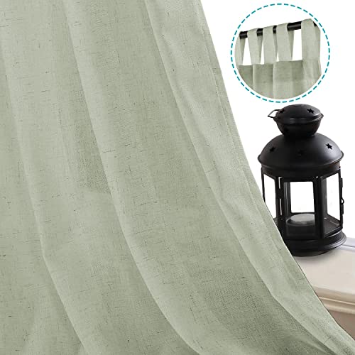 Linen Curtains Natural Linen Blended Tab Top Light Filtering Sheer Curtains