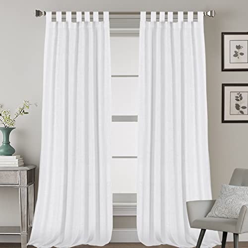 Linen Curtains Natural Linen Blended Tab Top Light Filtering Sheer Curtains