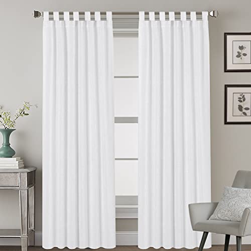 Linen Curtains Natural Linen Blended Tab Top Light Filtering Sheer Curtains