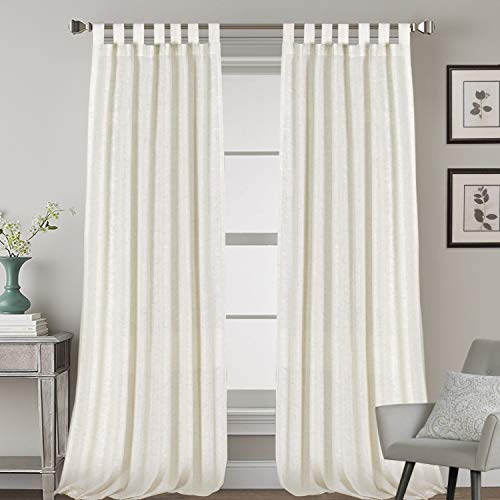 Linen Curtains Natural Linen Blended Tab Top Light Filtering Sheer Curtains