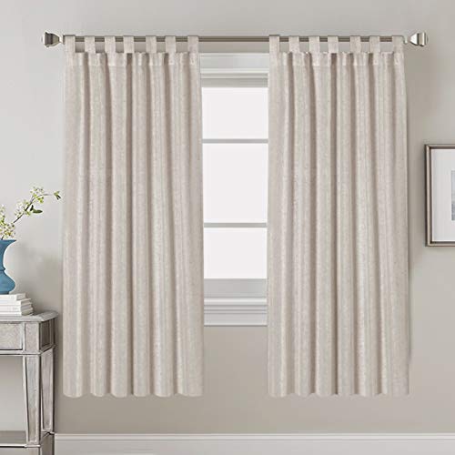 Linen Curtains Natural Linen Blended Tab Top Light Filtering Sheer Curtains