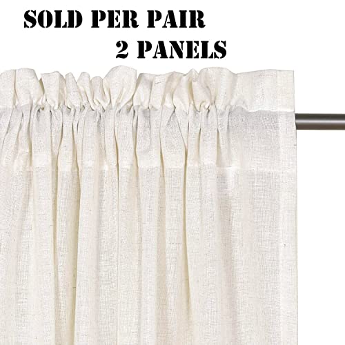 Natural Linen Blended Curtains Light Filtering Rod Pocket Sheer Curtains