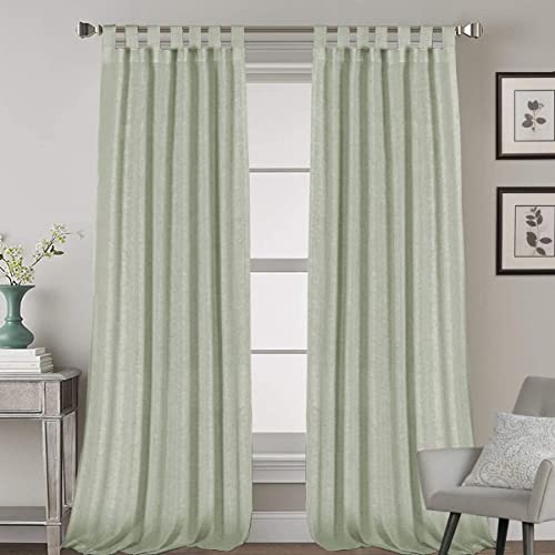 Linen Curtains Natural Linen Blended Tab Top Light Filtering Sheer Curtains