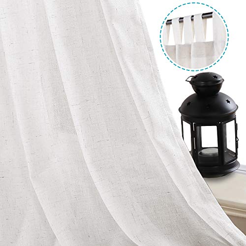 Linen Curtains Natural Linen Blended Tab Top Light Filtering Sheer Curtains