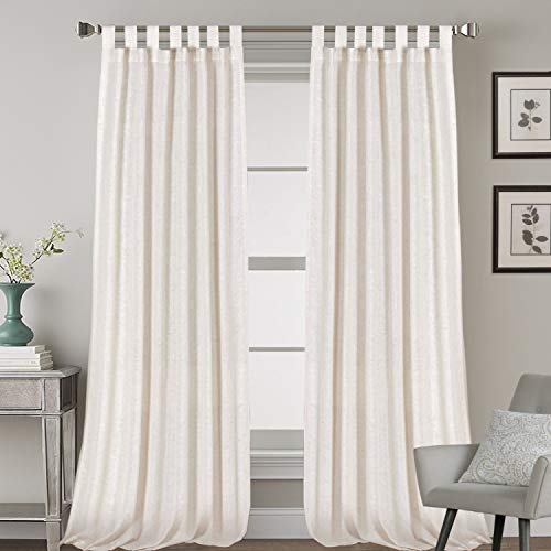 Linen Curtains Natural Linen Blended Tab Top Light Filtering Sheer Curtains