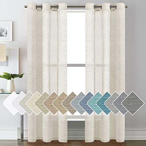 Natural Linen Blended Privacy Sheer Nickel Grommets Curtains