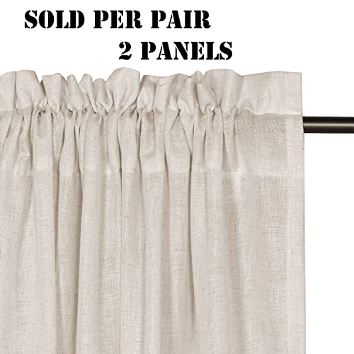 Natural Linen Blended Curtains Light Filtering Rod Pocket Sheer Curtains