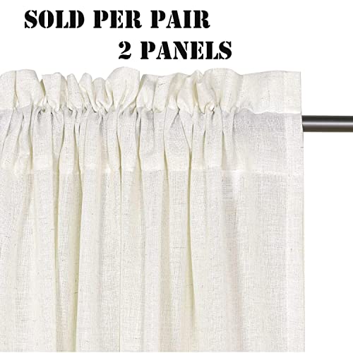 Natural Linen Blended Curtains Light Filtering Rod Pocket Sheer Curtains
