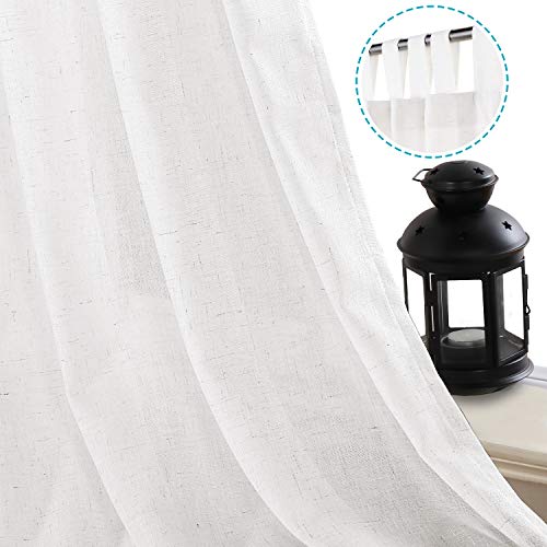 Linen Curtains Natural Linen Blended Tab Top Light Filtering Sheer Curtains