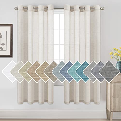 Natural Linen Blended Privacy Sheer Nickel Grommets Curtains