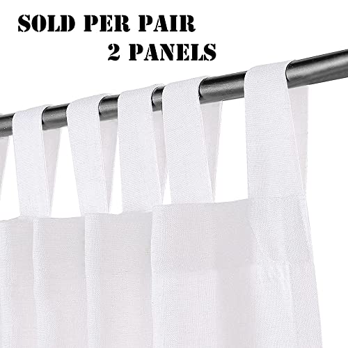 Linen Curtains Natural Linen Blended Tab Top Light Filtering Sheer Curtains