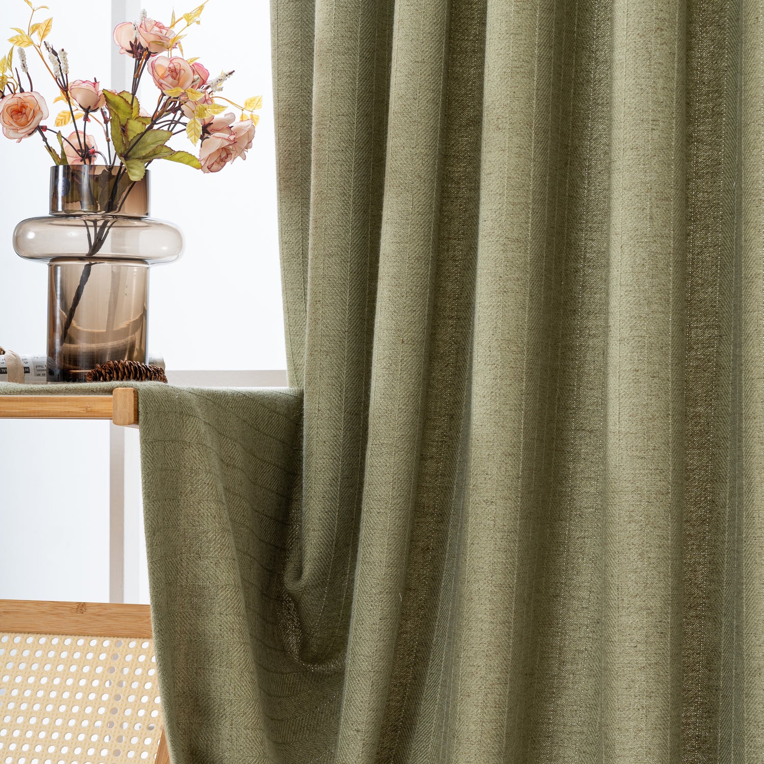 Marisel Herringbone Pinstripe Premium Linen Blended Curtain Pleated